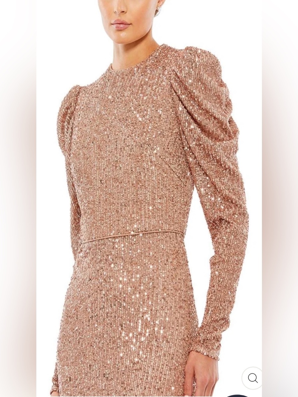 Mac Duggal Sequined High Neck Puff Long Sleeve Column Gown - Picture 3 of 7